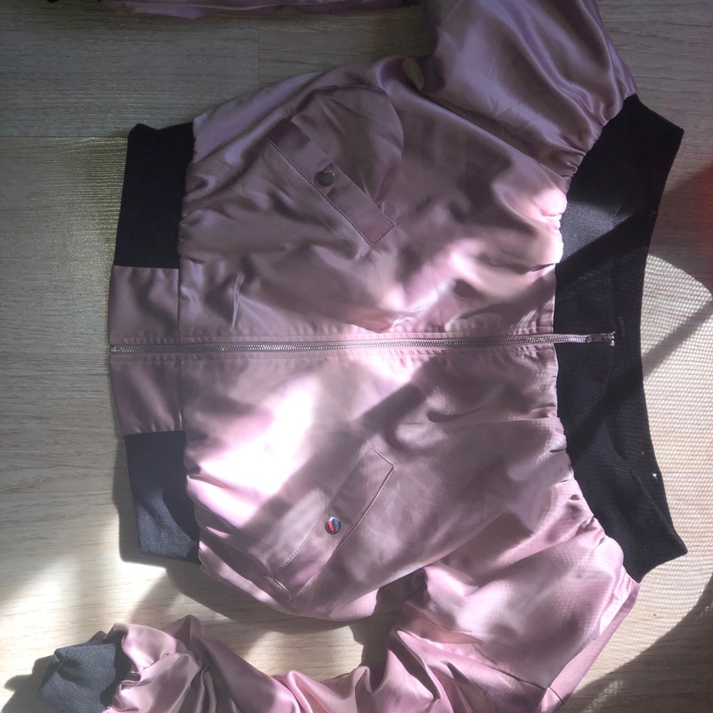 Off the shoulder pink sateen jacket
